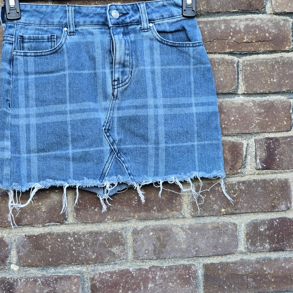 Pacsun Plaid Denim Mini Skirt Jean Cut Off Sz 24